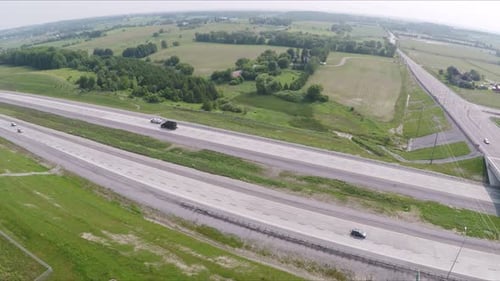 aerial highway view with traffic on a hazy summer day