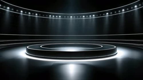 Futuristic Stage Presentation Background with Glowing Lines and Spotlights