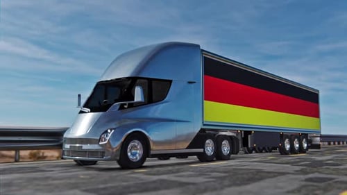 3D Animated Truck with German Flag Trailer on Highway