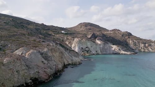 Aerial view of rocky mountains and sea, Greece.
