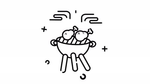 Animated Line Art BBQ Grill with Chicken Drumsticks Icon