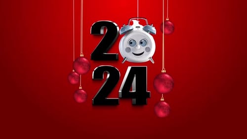 New Year Loop 2024 Animation auf rotem Hintergrund