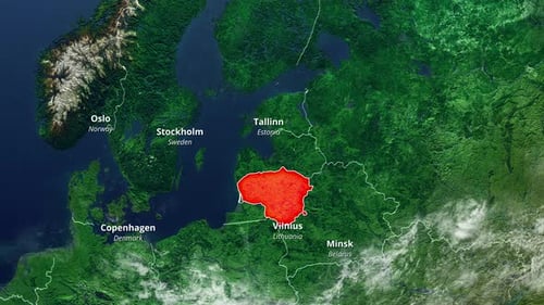 World Map Zoom to Lithuania with City Markers