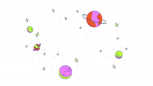 Flat Design Animated Space Scene with Planets and Stars Loop