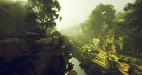 Ancient Site Illuminated Sunrise Brightens Historic Canyon Landscape