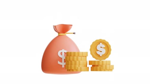 3D Animated Money Bag with Gold Coins Stacking