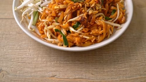Delicious Plate of Pad Thai with Sprouts and Lime