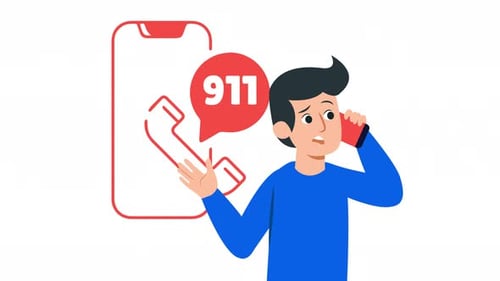 Man Making Emergency Call 911 on Phone Animation