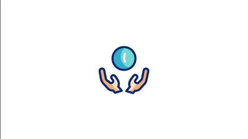 Animated Hands Holding a Pulsing Blue Orb Icon
