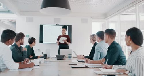 Presentation, conference and business meeting with corporate, strategy and vision planning company