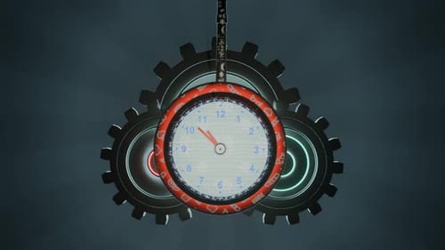 Festive Clock with Gears Swaying on a Pendulum