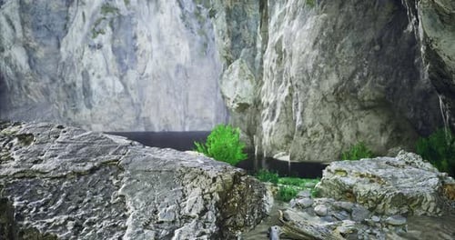 Exploring a Serene Cove with Cliffs and Lush Greenery