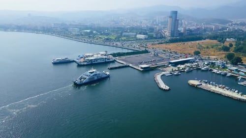 Ferry Terminal with Ferry Boat Transfers Cars and Passengers