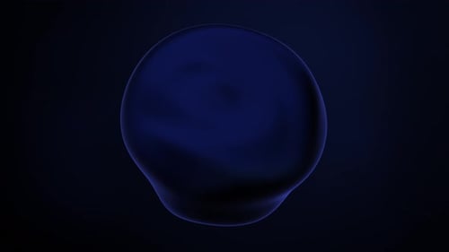 Blue water bubble on dark backdrop. Abstract liquid distorted sphere. 3d render animation loopable.