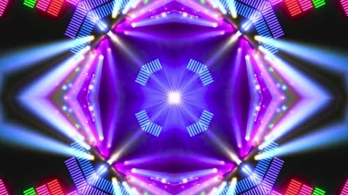 Abstract Purple Blue Neon Light Kaleidoscope Symmetrical Pattern Design Bright Glowing Vivid Energy
