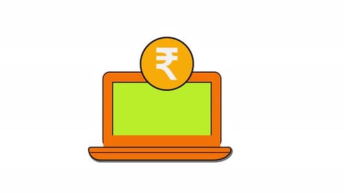 Flat Design Laptop with Indian Rupee Symbol Animation