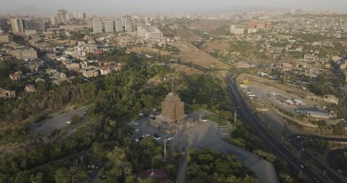 Aerial view of Mother Armenia monument, Armenia.