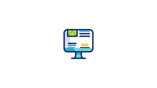 Animated Flat Design Monitor Icon with Data Display