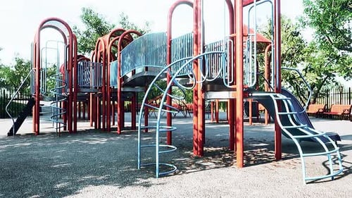 Empty Colorful Children Playground Set in Park