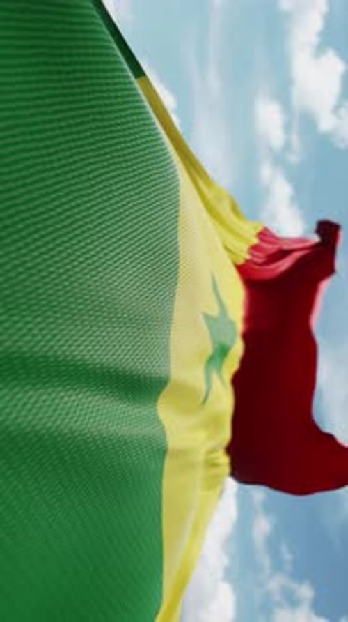 Wavy Flag of Senegal Blowing in the Wind in Slow Motion Waving Official Senegalese Flag Team Symbol