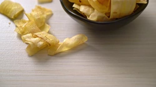 Crispy Fried Banana Chips in Bowl