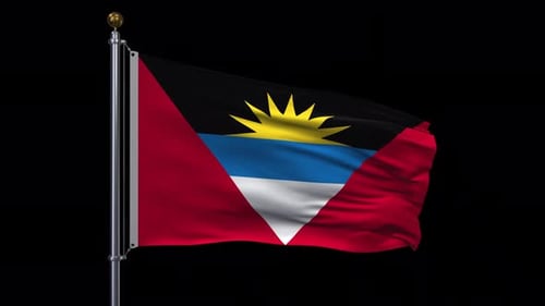 Waving Flag of Antigua and Barbuda on a Flagpole