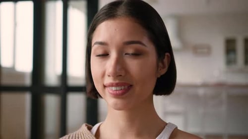 Close Up Portrait Happy Smiling Laughing Girl Caucasian Mexican Latin Hispanic Woman Female Toothy