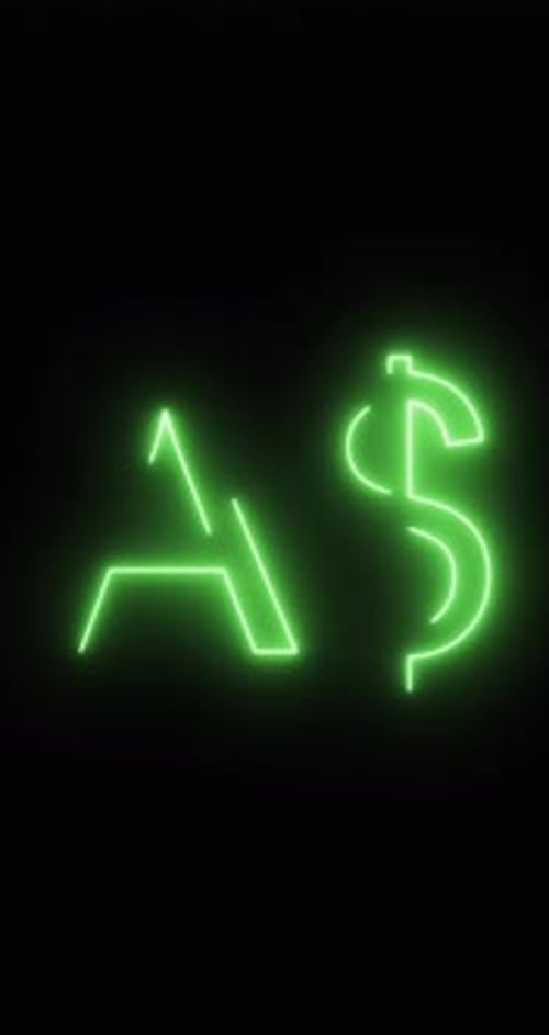 Australian Dollar Symbol in a neon light. Loop. 4K Vertical