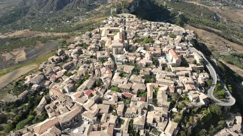 Aerial video of Italian Medieval village of Gerace, Calabria