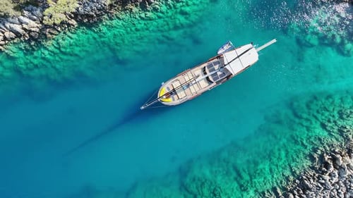 Wooden Gulet Ship Anchored in a Scenic Bay
