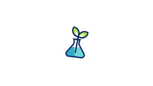 Flat Design Science Flask with Growing Plant Icon Animation