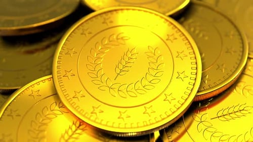 Shimmering Gold Coins with Laurel Wreath Seamless Loop