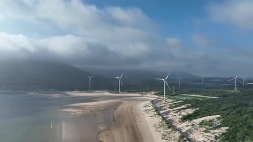 Wind Turbines in mountain during sunset
