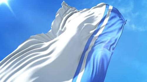 White and Blue Flag Waving Against Blue Sky