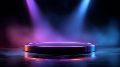Neon Podium Reveal Stage with Futuristic Lights