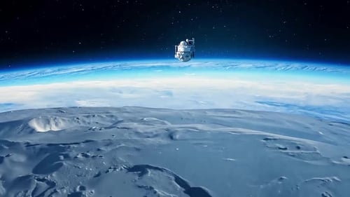 Futuristic Satellite Orbiting Planet Earth in Deep Space