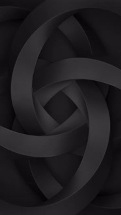 Abstract Black Infinity Rings Chain Rotation Never Ending Twisted Shape 3d Render Animation Vertical