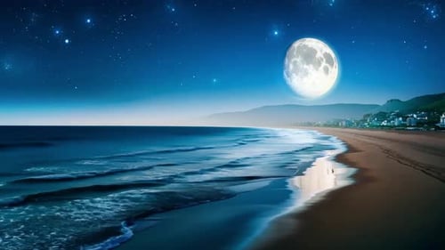 Moonlit Night Ocean with Sparkling Stars and Gentle Waves