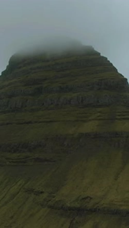 Kirkjufell Mountain in Summer Iceland Aerial View Vertical Video
