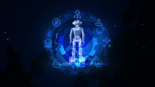 Futuristic AI Robot Global Data Interface