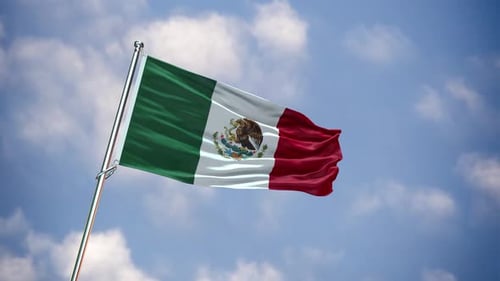 Realistic Mexico Flag Waving in Clear Blue Sky