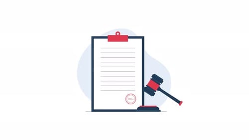 4k Legal Document on Clipboard with Gavel. Court Decision Concept Animation Video