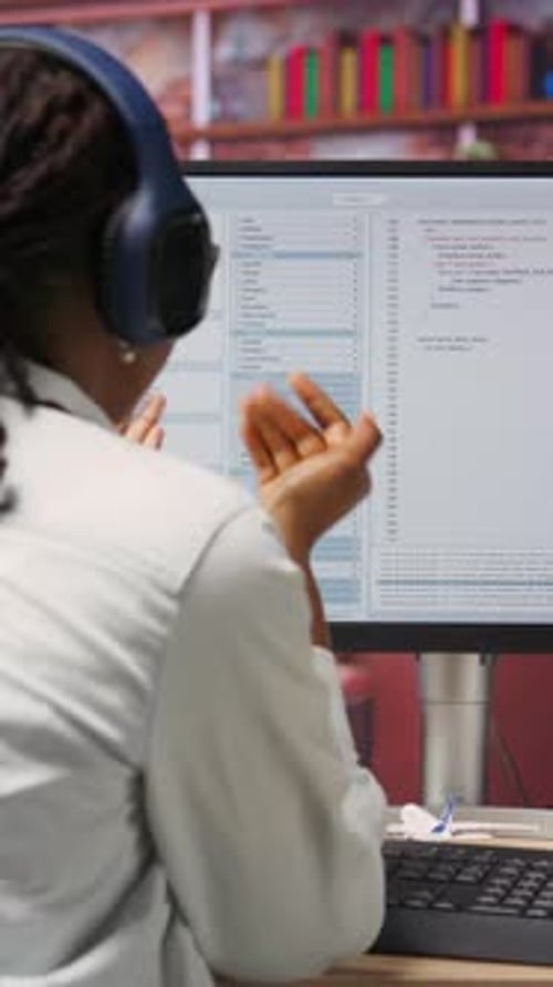 Vertikales Video: Programmierer testet Code auf dem PC und klatscht nach positivem Ergebnis in die Hände