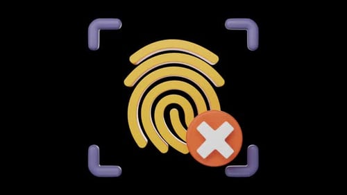 Empreinte digitale refusée, icône 3D d'une boucle alpha de concept de cybersécurité