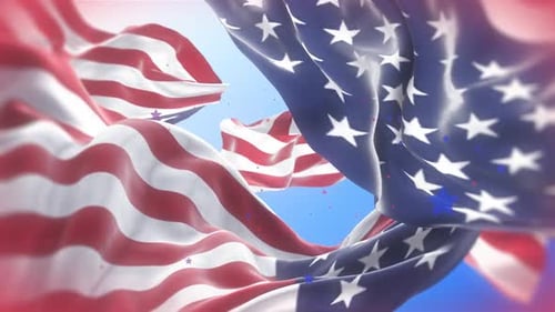 Waving American Flags Background with Patriotic Stars