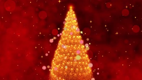 Una hermosa animación en bucle con un brillante árbol de Navidad que emerge de un resplandeciente