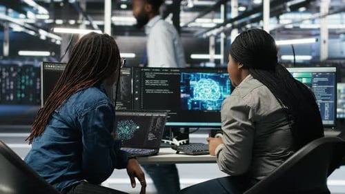 Data Center Coworkers Doing Brainstorming Using Artificial Intelligence