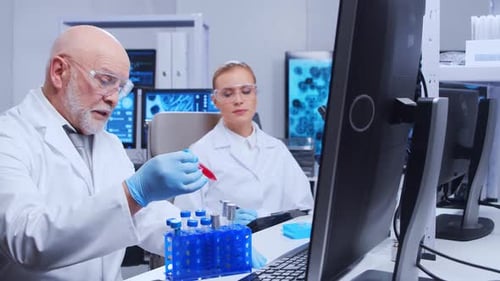 Scientists Analyzing Samples in Bright Modern Laboratory