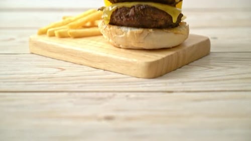 Double Cheeseburger with Bacon and French Fries