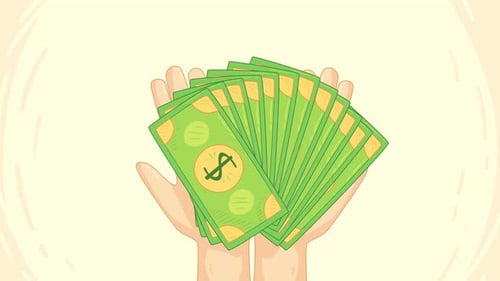 Animated Hands Holding Growing Stack of Dollar Bills